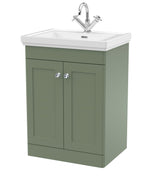 Modern Splash 600mm Satin Green 2 Door Floor Standing Vanity Unit With 1 Tap Hole Basin With Ceramic Basin