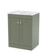 Modern Splash 600mm Satin Green 2 Door Floor Standing  Vanity Unit With Carrara Marble Worktop