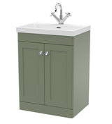 Modern Splash 600mm Satin Green 2 Door Floor Standing Vanity Unit With 1 Tap Hole Thin Edge Basin
