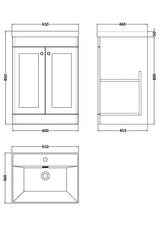 Modern Splash 600mm Satin Green 2 Door Floor Standing Vanity Unit With 1 Tap Hole Thin Edge Basin