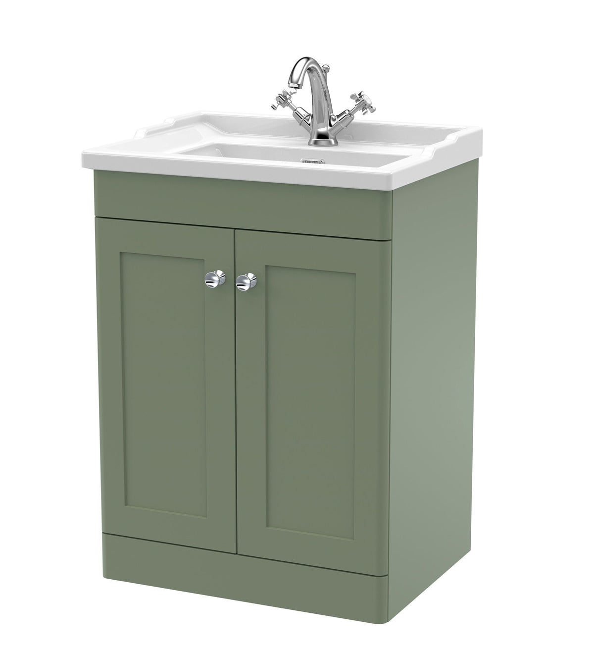 Modern Splash 600mm Satin Green 2 Door Floor Standing Vanity Unit With 1 Tap Hole Basin