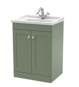 Modern Splash 600mm Satin Green 2 Door Floor Standing Vanity Unit With 1 Tap Hole Basin