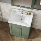 Modern Splash 600mm Satin Green 2 Door Floor Standing Vanity Unit With 1 Tap Hole Basin