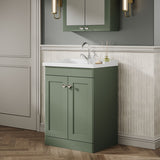 Modern Splash 600mm Satin Green 2 Door Floor Standing Vanity Unit With 1 Tap Hole Basin
