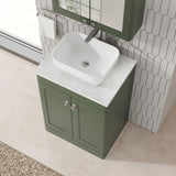 Modern Splash 600mm Satin Green 2 Door Floor Standing Vanity Unit With Grey Marble Worktop