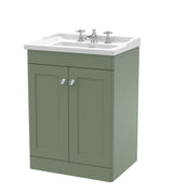 Modern Splash 600mm Satin Green 2 Door Floor Standing Vanity Unit With 3 Tap Hole Basin