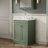 Modern Splash 600mm Satin Green 2 Door Floor Standing Vanity Unit With 3 Tap Hole Basin