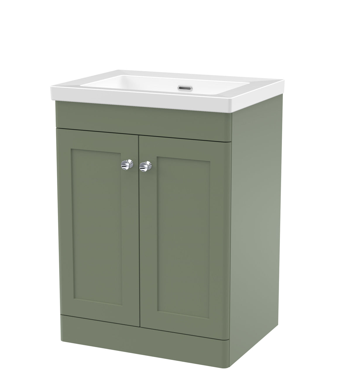 Modern Splash 600mm Satin Green 2 Door Floor Standing Vanity Unit With Fireclay Basin