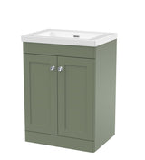 Modern Splash 600mm Satin Green 2 Door Floor Standing Vanity Unit With Fireclay Basin