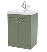 Modern Splash 600mm Satin Green 2 Door Floor Standing Vanity Unit With 1 Tap Hole Fireclay Basin