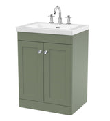 Modern Splash 600mm Satin Green 2 Door Floor Standing Vanity Unit With 3 Tap Hole Fireclay Basin