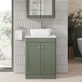 Modern Splash 600mm Satin Green 2 Door Floor Standing Vanity With White Marble Worktop