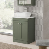 Modern Splash 600mm Satin Green 2 Door Floor Standing Vanity With White Marble Worktop
