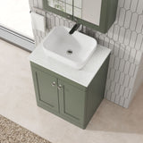 Modern Splash 600mm Satin Green 2 Door Floor Standing Vanity With White Marble Worktop