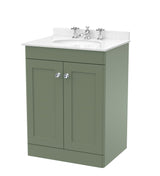 Modern Splash 600mm Satin Green 2 Door Floor Standing Vanity Unit With 3 Tap Hole Marble Basin