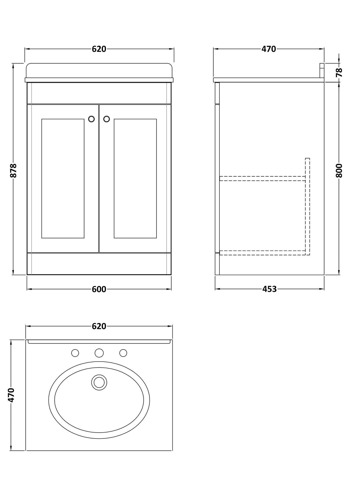 Modern Splash 600mm Satin Green 2 Door Floor Standing Vanity Unit With 3 Tap Hole Marble Basin