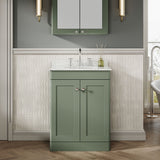 Modern Splash 600mm Satin Green 2 Door Floor Standing Vanity Unit With 3 Tap Hole Marble Basin