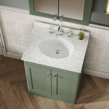 Modern Splash 600mm Satin Green 2 Door Floor Standing Vanity Unit With 3 Tap Hole Marble Basin