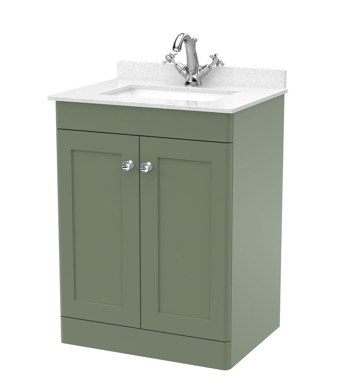 Modern Splash 600mm Satin Green 2 Door Floor Standing Vanity Unit With 1 Tap Hole Marble Basin