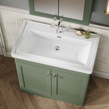 Modern Splash 800mm Satin Green 2 Door Floor Standing Vanity Unit With 1 Tap Hole Basin With Ceramic Basin