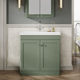 Modern Splash 800mm Satin Green 2 Door Floor Standing Vanity Unit With 1 Tap Hole Thin Edge Basin