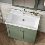 Modern Splash 800mm Satin Green 2 Door Floor Standing Vanity Unit With 1 Tap Hole Thin Edge Basin