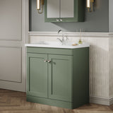 Modern Splash 800mm Satin Green 2 Door Floor Standing Vanity Unit With 1 Tap Hole Basin