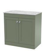 Modern Splash 810mm Satin Green 2 Door Floor Standing Vanity Unit With Grey Marble Worktop