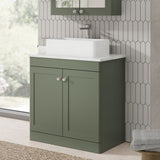 Modern Splash 810mm Satin Green 2 Door Floor Standing Vanity Unit With Grey Marble Worktop