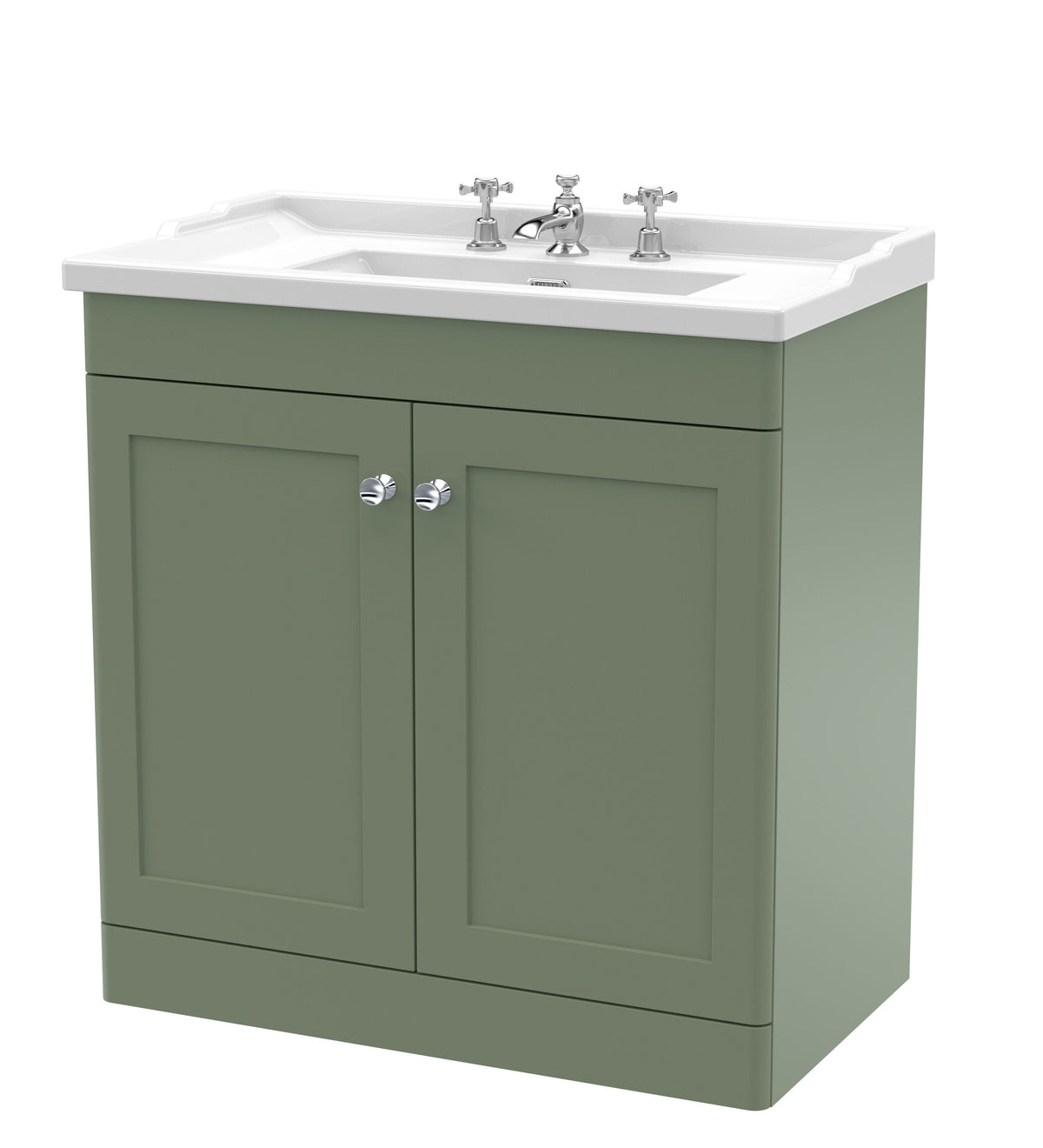 Modern Splash 800mm Satin Green 2 Door Floor Standing Vanity Unit With 3 Tap Hole Basin