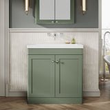 Modern Splash 800mm Satin Green 2 Door Floor Standing Vanity Unit With Fireclay Basin