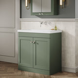Modern Splash 800mm Satin Green 2 Door Floor Standing Vanity Unit With Fireclay Basin