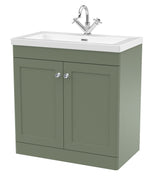 Modern Splash 800mm Satin Green 2 Door Floor Standing Vanity Unit With 1 Tap Hole Fireclay Basin