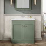 Modern Splash 800mm Satin Green 2 Door Floor Standing Vanity Unit With 1 Tap Hole Fireclay Basin