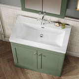 Modern Splash 800mm Satin Green 2 Door Floor Standing Vanity Unit With 1 Tap Hole Fireclay Basin