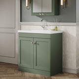 Modern Splash 800mm Satin Green 2 Door Floor Standing Vanity Unit With 1 Tap Hole Fireclay Basin