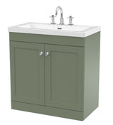 Modern Splash 800mm Satin Green 2 Door Floor Standing Vanity Unit With 3 Tap Hole Fireclay Basin