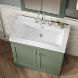 Modern Splash 800mm Satin Green 2 Door Floor Standing Vanity Unit With 3 Tap Hole Fireclay Basin