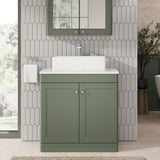 Modern Splash 800mm Satin Green 2 Door Floor Standing Vanity Unit With White Marble Worktop