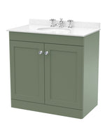Modern Splash 800mm Satin Green 2 Door Floor Standing Vanity Unit With 3 Tap Hole Marble Basin