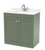 Modern Splash 800mm Satin Green 2 Door Floor Standing Vanity Unit With 1 Tap Hole Marble Basin