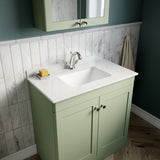Modern Splash 800mm Satin Green 2 Door Floor Standing Vanity Unit With 1 Tap Hole Marble Basin
