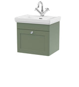 Modern Splash 500mm Satin Green 1 Drawer Wall Hung Vanity Unit With 1 Tap Hole Basin