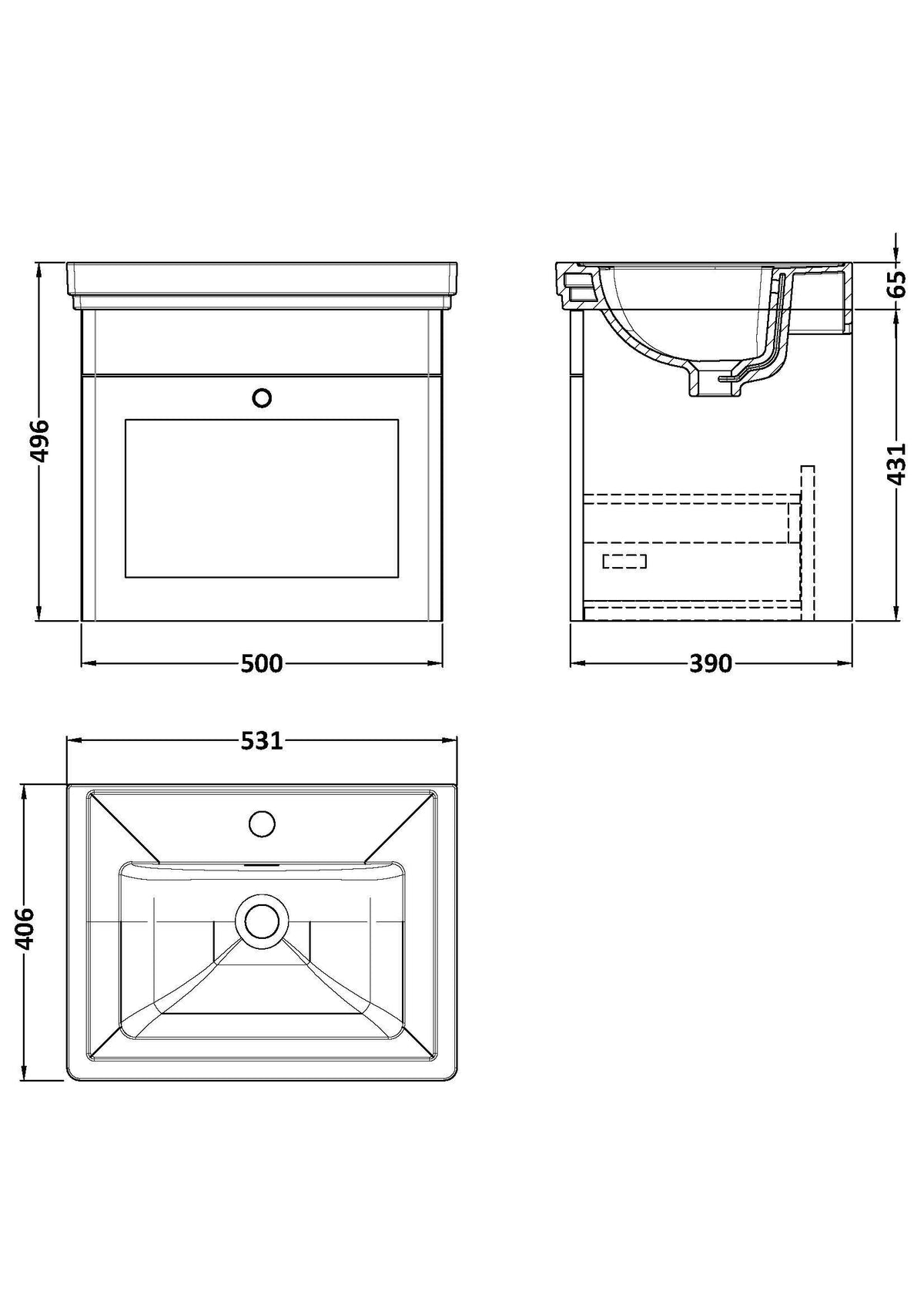 Modern Splash 500mm Satin Green 1 Drawer Wall Hung Vanity Unit With 1 Tap Hole Basin