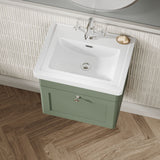 Modern Splash 500mm Satin Green 1 Drawer Wall Hung Vanity Unit With 1 Tap Hole Basin