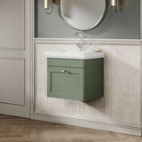 Modern Splash 500mm Satin Green 1 Drawer Wall Hung Vanity Unit With 1 Tap Hole Basin