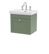 Modern Splash 500mm Satin Green 1 Drawer Wall Hung Vanity Unit With 3 Tap Hole Basin