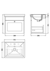 Modern Splash 500mm Satin Green 1 Drawer Wall Hung Vanity Unit With 3 Tap Hole Basin