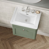 Modern Splash 500mm Satin Green 1 Drawer Wall Hung Vanity Unit With 3 Tap Hole Basin