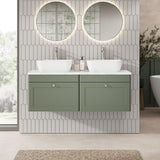 Modern Splash 1200mm Satin Green  2 Drawer Wall Hung Vanity Unit With Carrara Marble Worktop